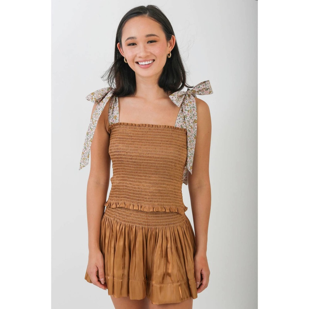 Koch Cece Smocked Top in Copper Sun Gloss Size Medium